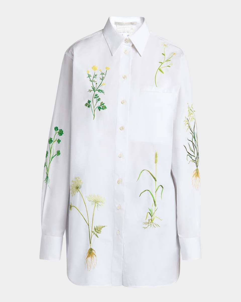 Floral Embroidered Button Down Blouse